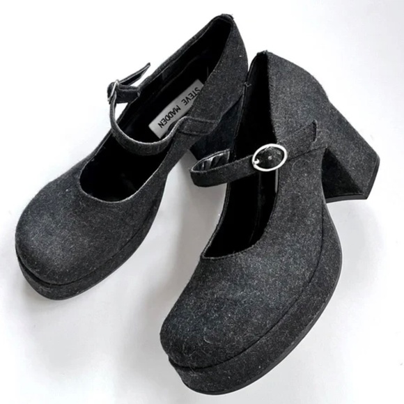 Vintage 90s Steve Madden Gray Mary Jane Chunky Heel Women’s Shoes Size 7.5 - Picture 13 of 14